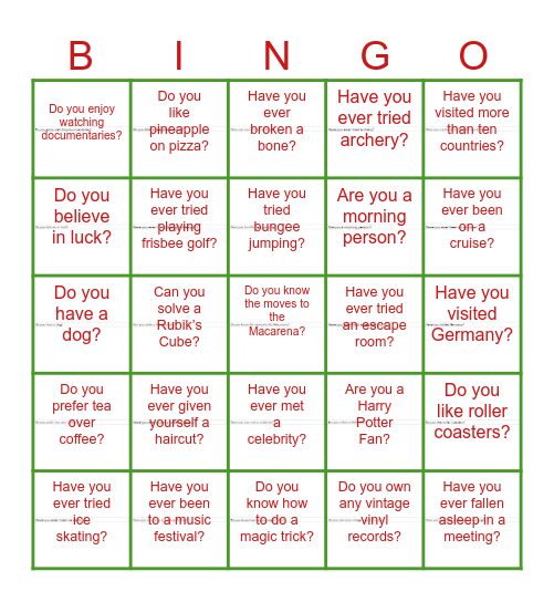 Hatfield Christmas BINGO Card