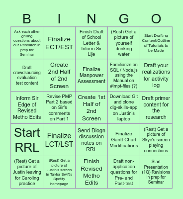 11/29/2023 Work Period Bingo Card