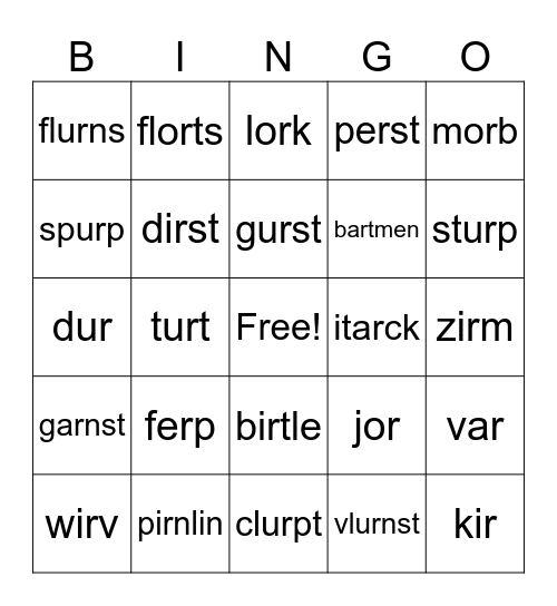 Nonsense Words Bingo Card