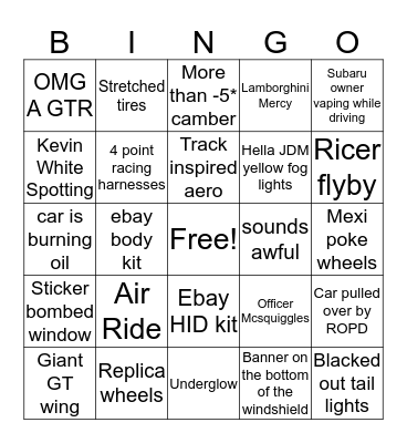 Woodward Bingo Card