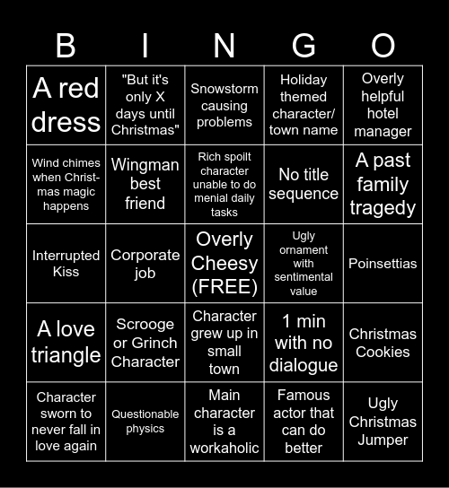 Christmas Movie Bingo Card