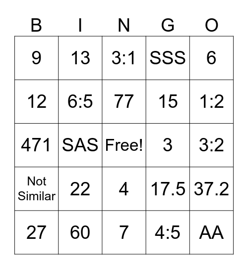 Similar Triangle Bingo Card