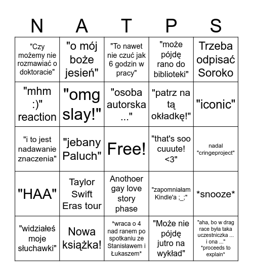 Nataszy bingo życia Bingo Card