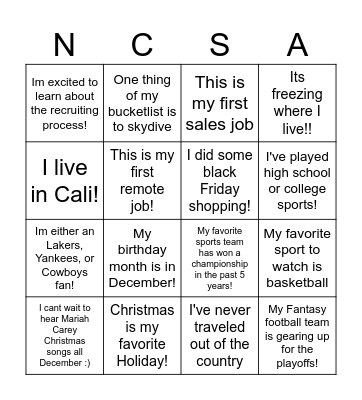 Untitled Bingo Card