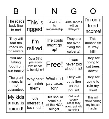 7pm Road Meeting Bingo Card