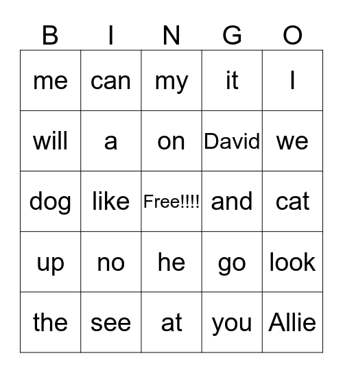 Krogh Family Sight Word Bingo Card