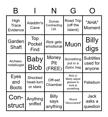 Curse of Oak Island Bingo Card