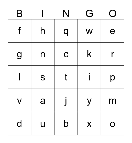 Krogh Family Alphabet Bingo Card