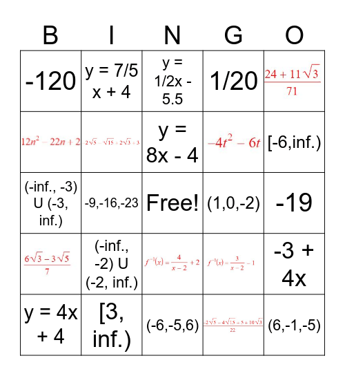 Pre- Comp Review! Bingo Card