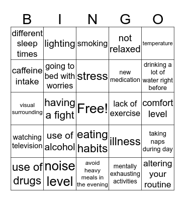 SLEEP WELL Bingo Card