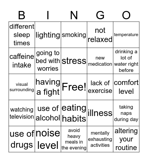 SLEEP WELL Bingo Card