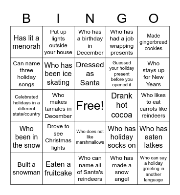 Find a Who! Holiday Edition Bingo Card