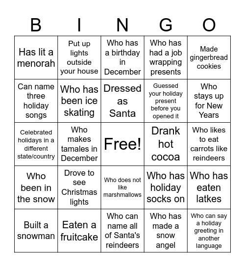 Find a Who! Holiday Edition Bingo Card