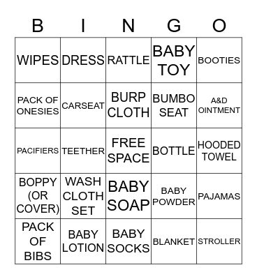 BABY BINGO! Bingo Card