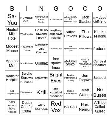 cola music taste bingo Card