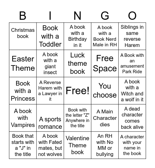 Romance For Meals Bingo Card