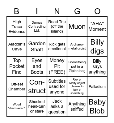 Curse of Oak Island Bingo Card