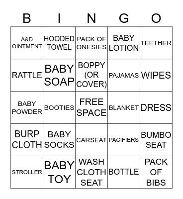 BABY BINGO! Bingo Card