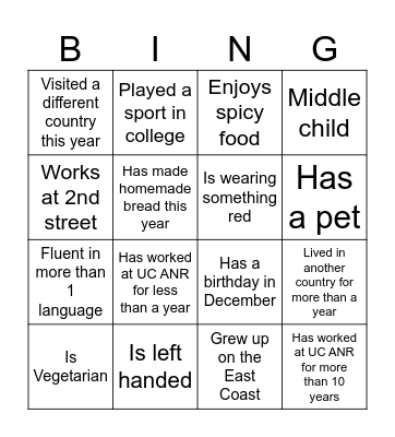 ANR Holiday Party Bingo Card