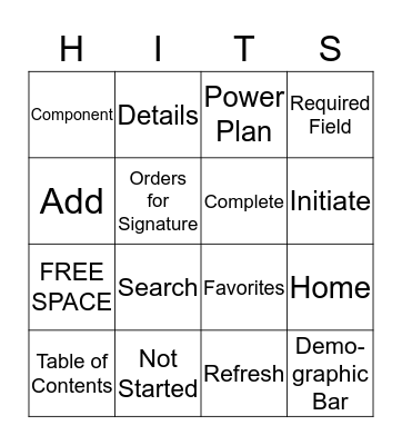 Power Chart Bingo Card