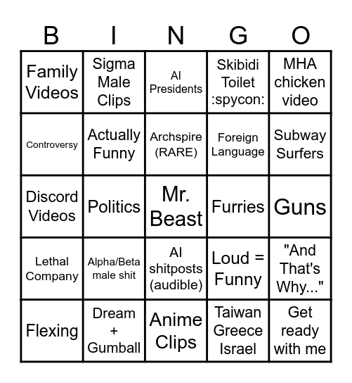 YTS Bingo Card