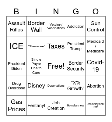 DeSantis vs Newsom Debate Bingo Card