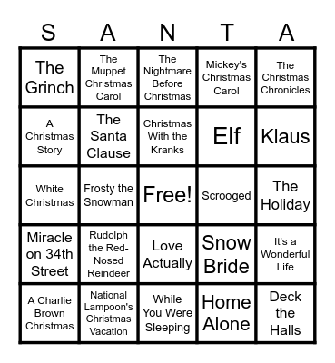 Christmas Movie Lines Bingo Card