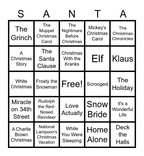 Christmas Movie Lines Bingo Card