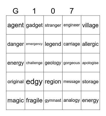 Gold 107 Bingo Card