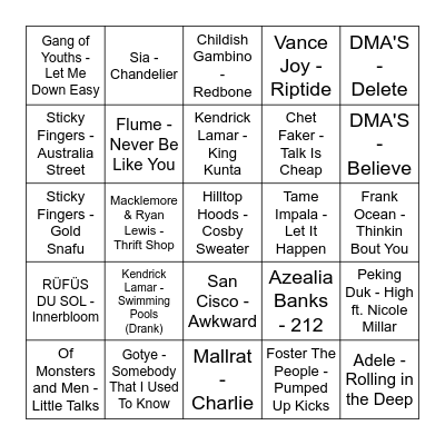 JJJ's hottest 100 (2010's) Bingo Card
