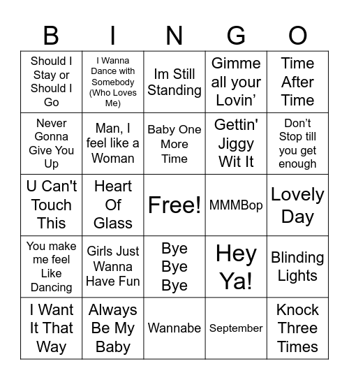 Music Bingo Card