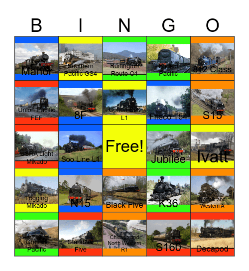 Lots & Lots of Really Big Steam Trains Bingo Card