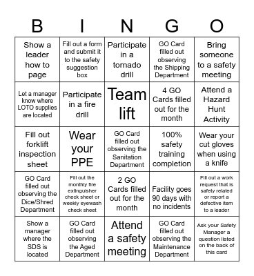 Safety Bingo Card