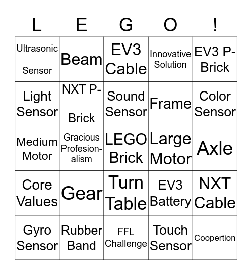 LEGO Vocabualry Bingo Card