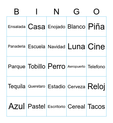 Spanish Bingo Card