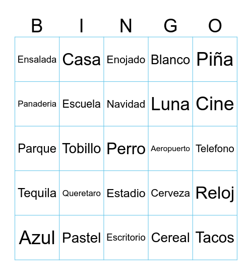 Spanish Bingo Card