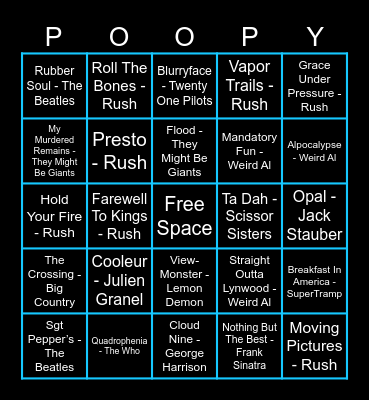 The Liked Playlist Bingo Card