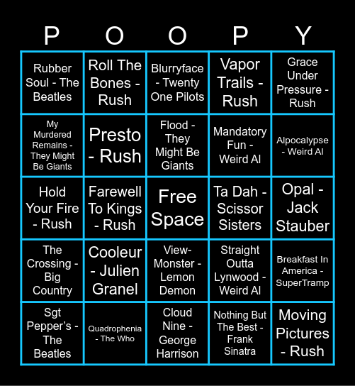 The Liked Playlist Bingo Card