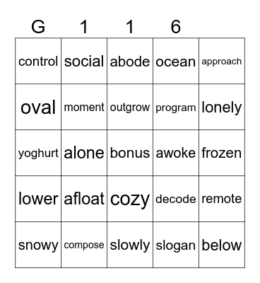 Gold 116 Bingo Card