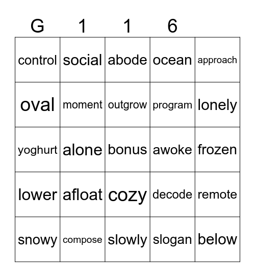 Gold 116 Bingo Card