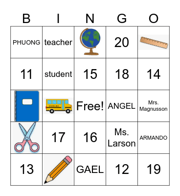 AT SCHOOL Bingo Card