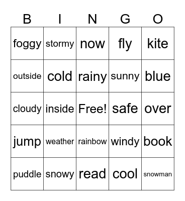 All kinds of weather Bingo Card