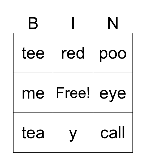 Untitled Bingo Card