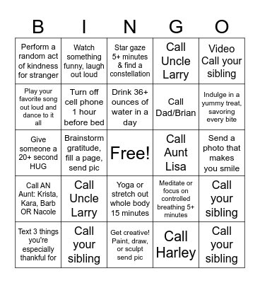 Family Christmas Bingo Card