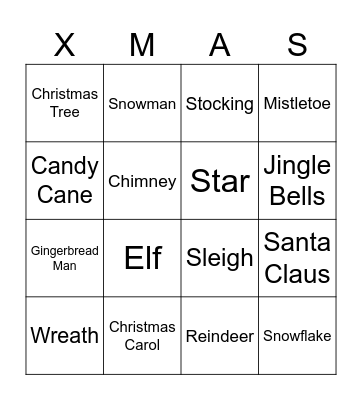 Christmas Vocabulary Bingo Card