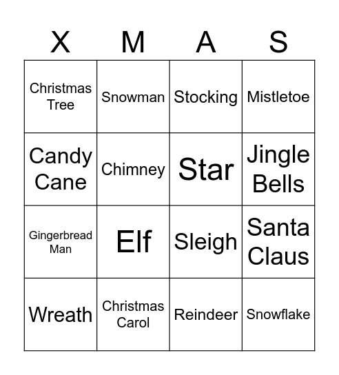 Christmas Vocabulary Bingo Card