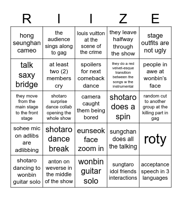 riize mama 2023 bingo Card