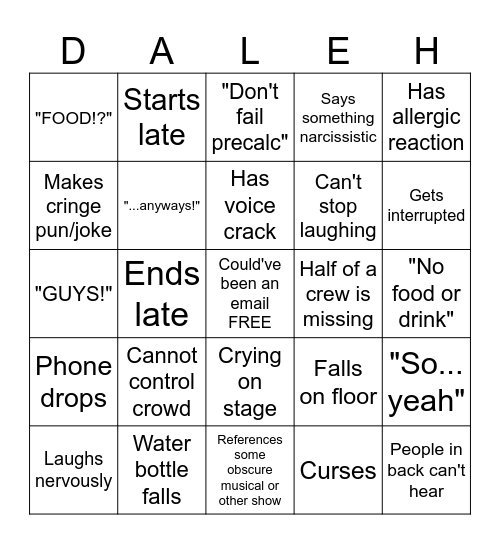 Dale Bingo Card