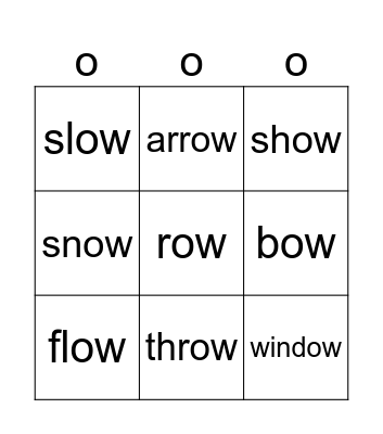 ow words Bingo Card
