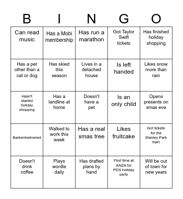 Hootenany Mingle Bingo 1 Bingo Card